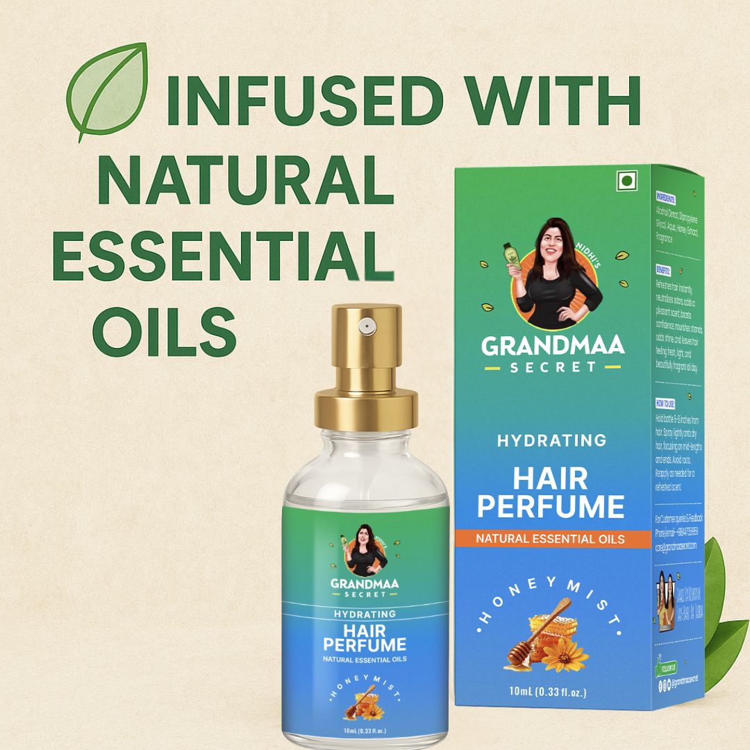 Hair Perfume – Honey Mist | Hydrating Hair Mist with Natural Essential Oils | Long-Lasting Fragrance for Oiled Hair & Dry Hair ( 10ml ) - grandmaasecret.com
