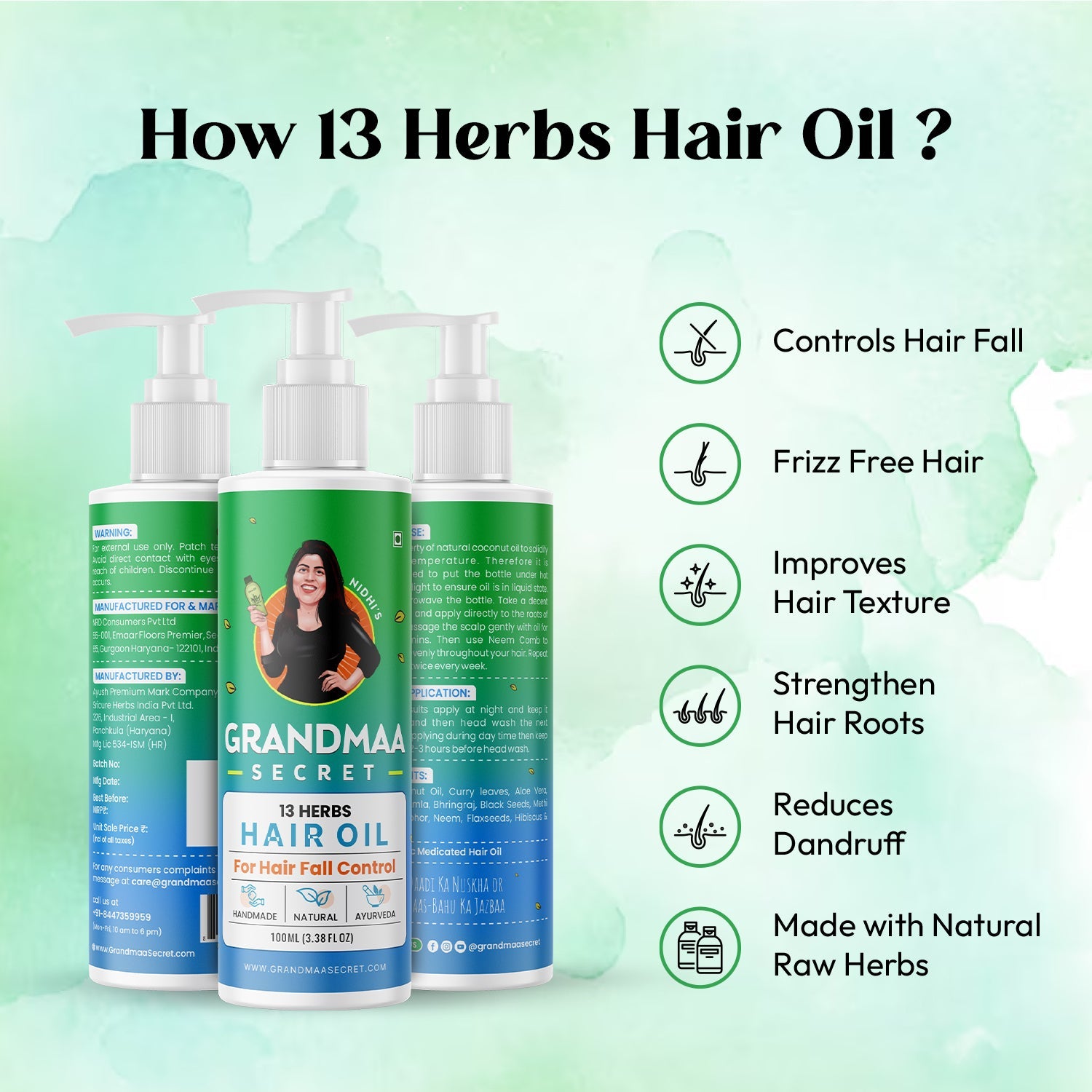 13 Herbs Hair Oil for Hair Fall Control - 100mL - grandmaasecret.net