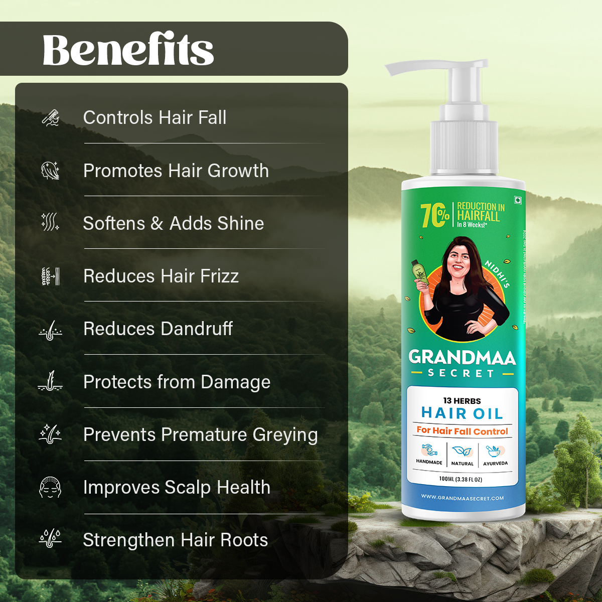13 Herbs Hair Oil for Hair Growth and Hair Fall Control - 100mL - grandmaasecret.com