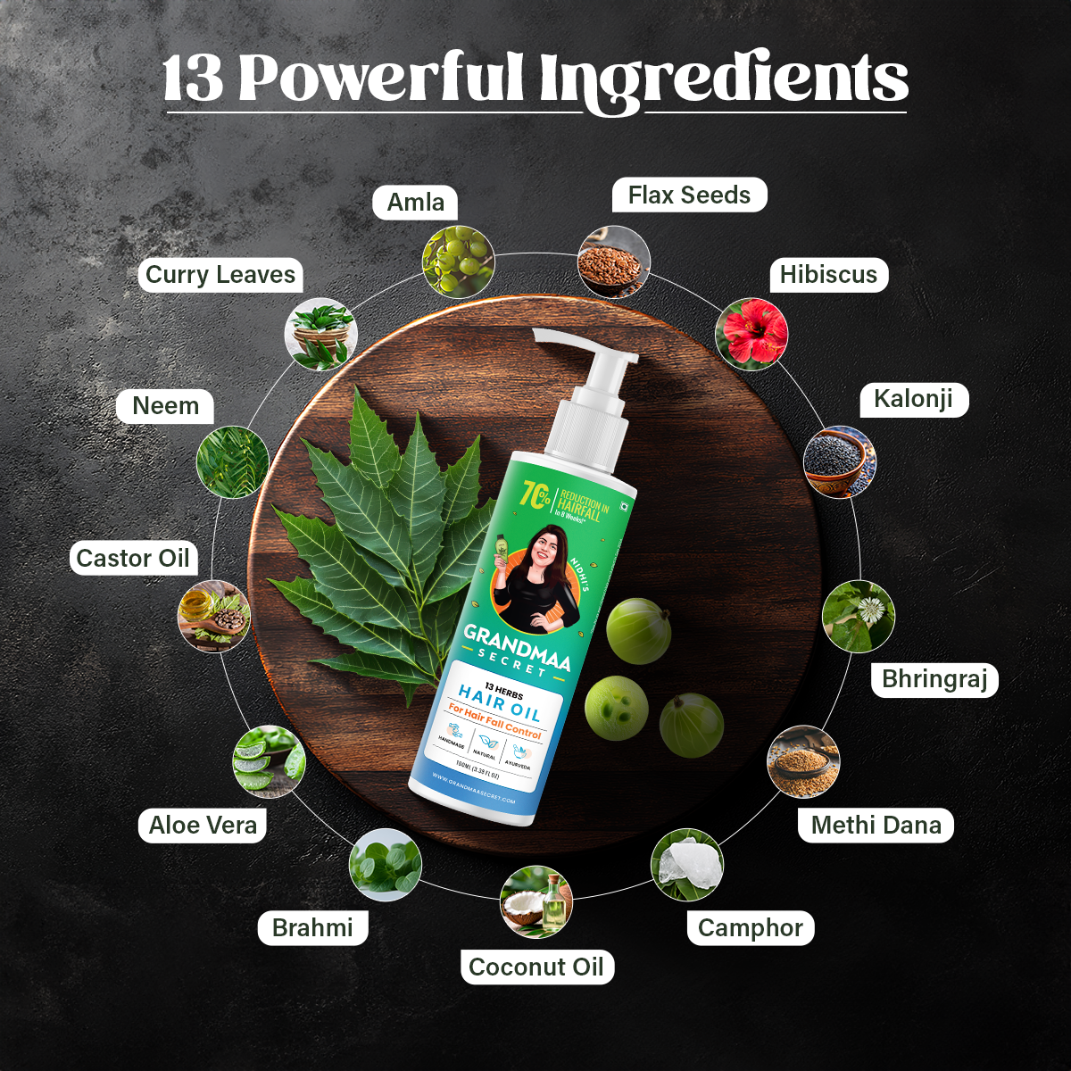 13 Herbs Hair Oil for Hair Growth and Hair Fall Control - 100mL - grandmaasecret.com