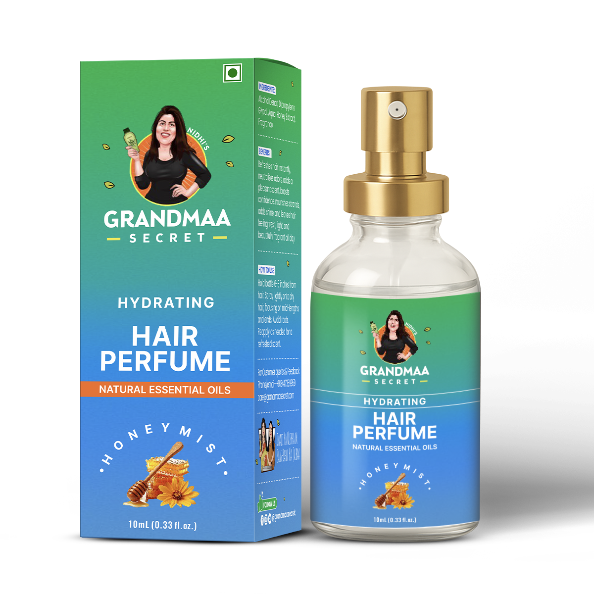 Hair Perfume – Honey Mist | Hydrating Hair Mist with Natural Essential Oils | Long-Lasting Fragrance for Oiled Hair & Dry Hair ( 10ml ) - grandmaasecret.com