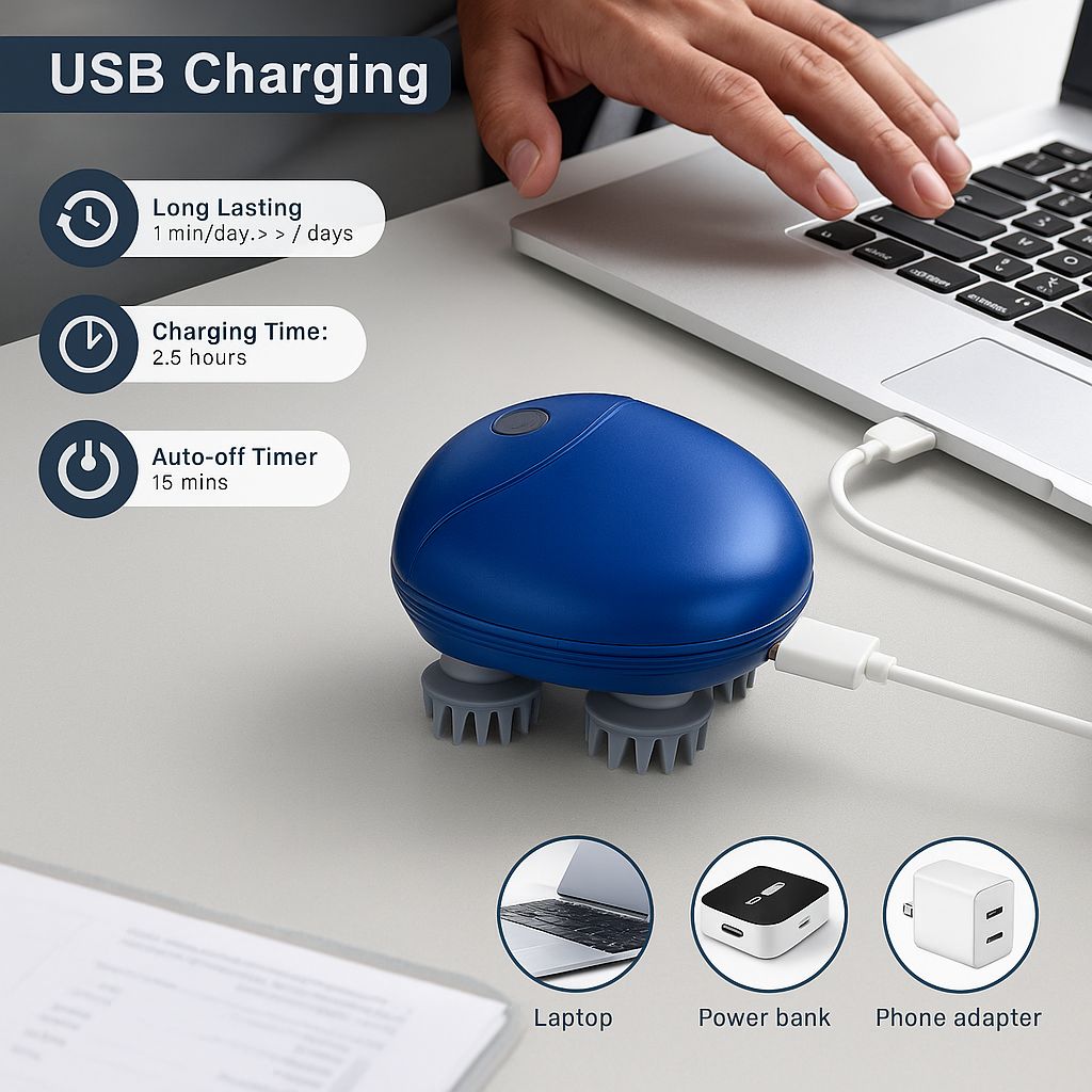 Scalp Massager | Rechargeable |Silicon Kneading Points | Scalp, Body & Head Massager for Hair Growth (Colour May Vary) - grandmaasecret.com