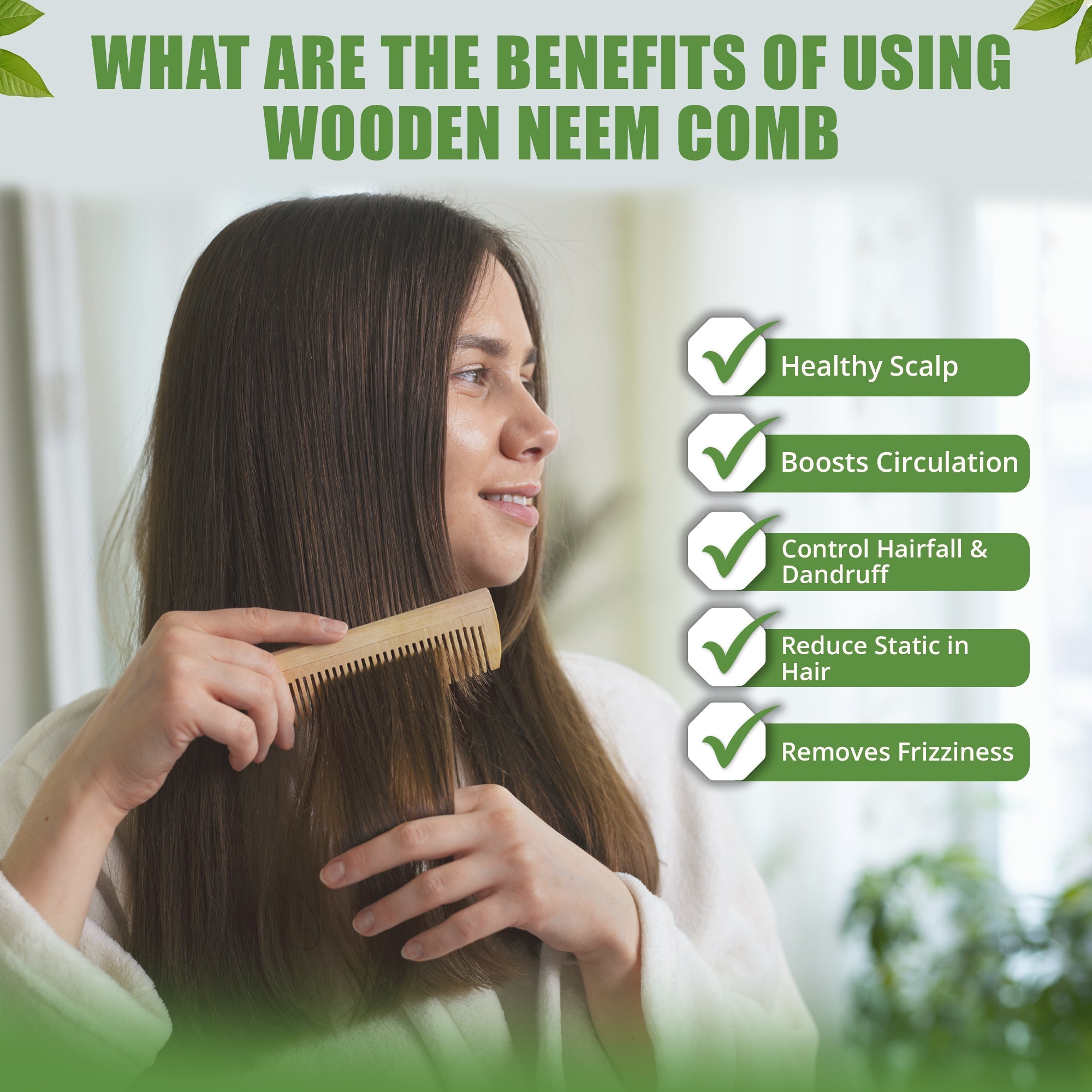 Kacchi Neem Comb - Wooden Comb for Men & Women - 1pc - grandmaasecret.net