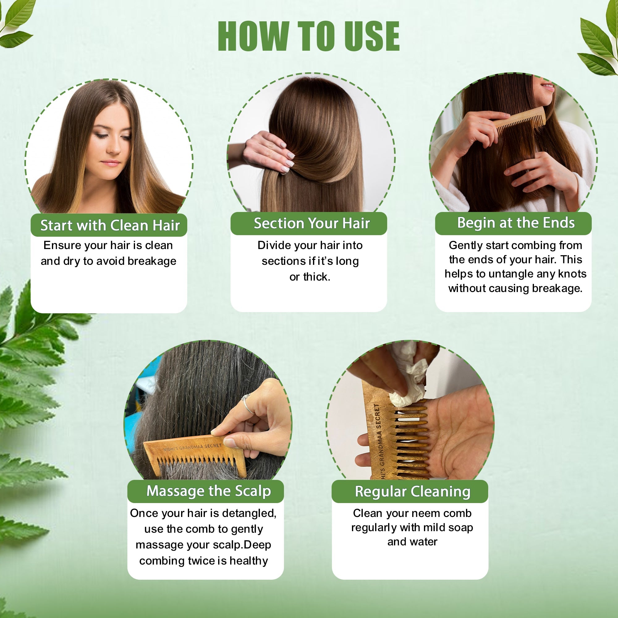 Kacchi Neem Comb - Wooden Comb for Men & Women - 1pc - grandmaasecret.net