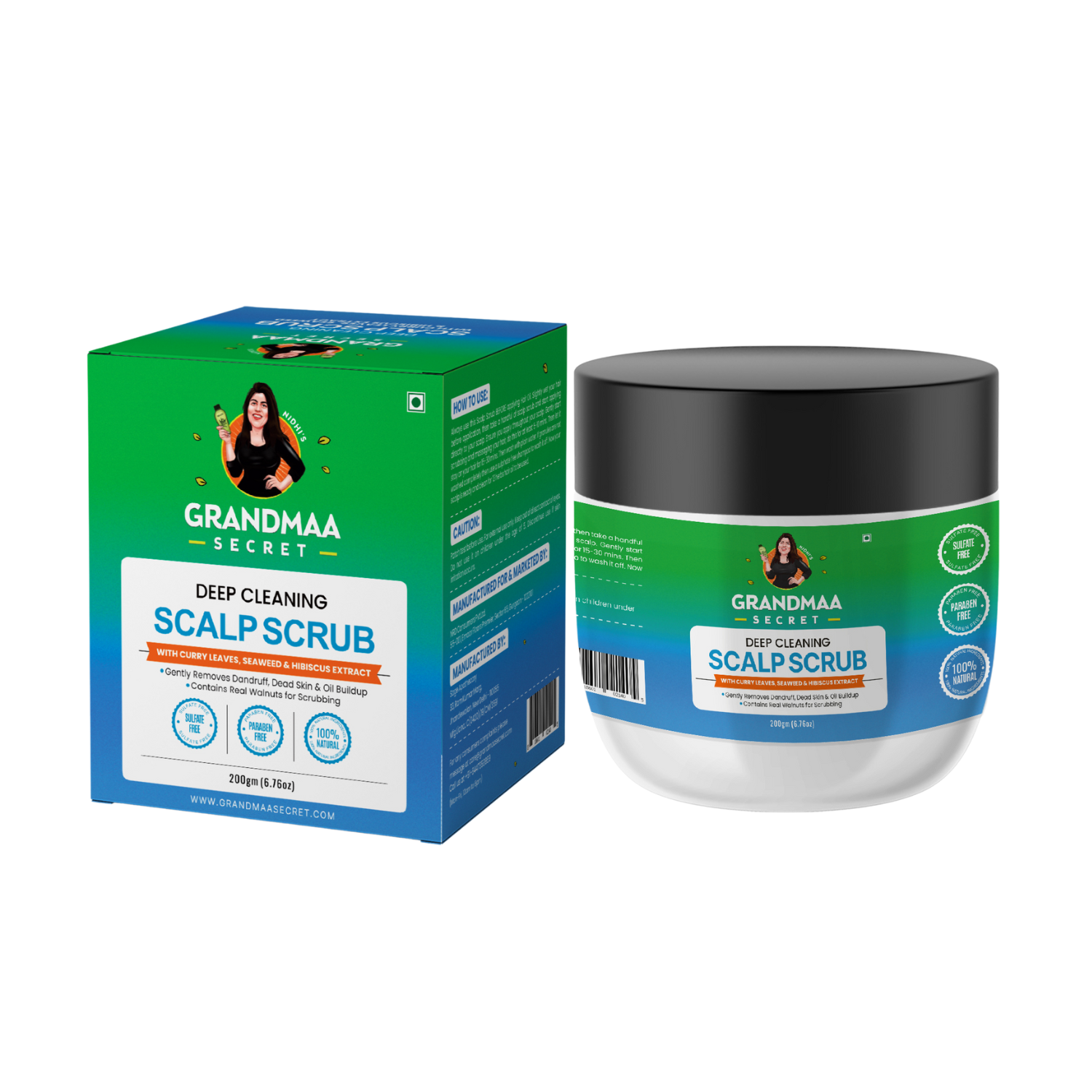 Scalp Scrub with Curry Leaves & Seaweed - Removes Dandruff, Dead Skin & Oil Buildup - 200g - grandmaasecret.net