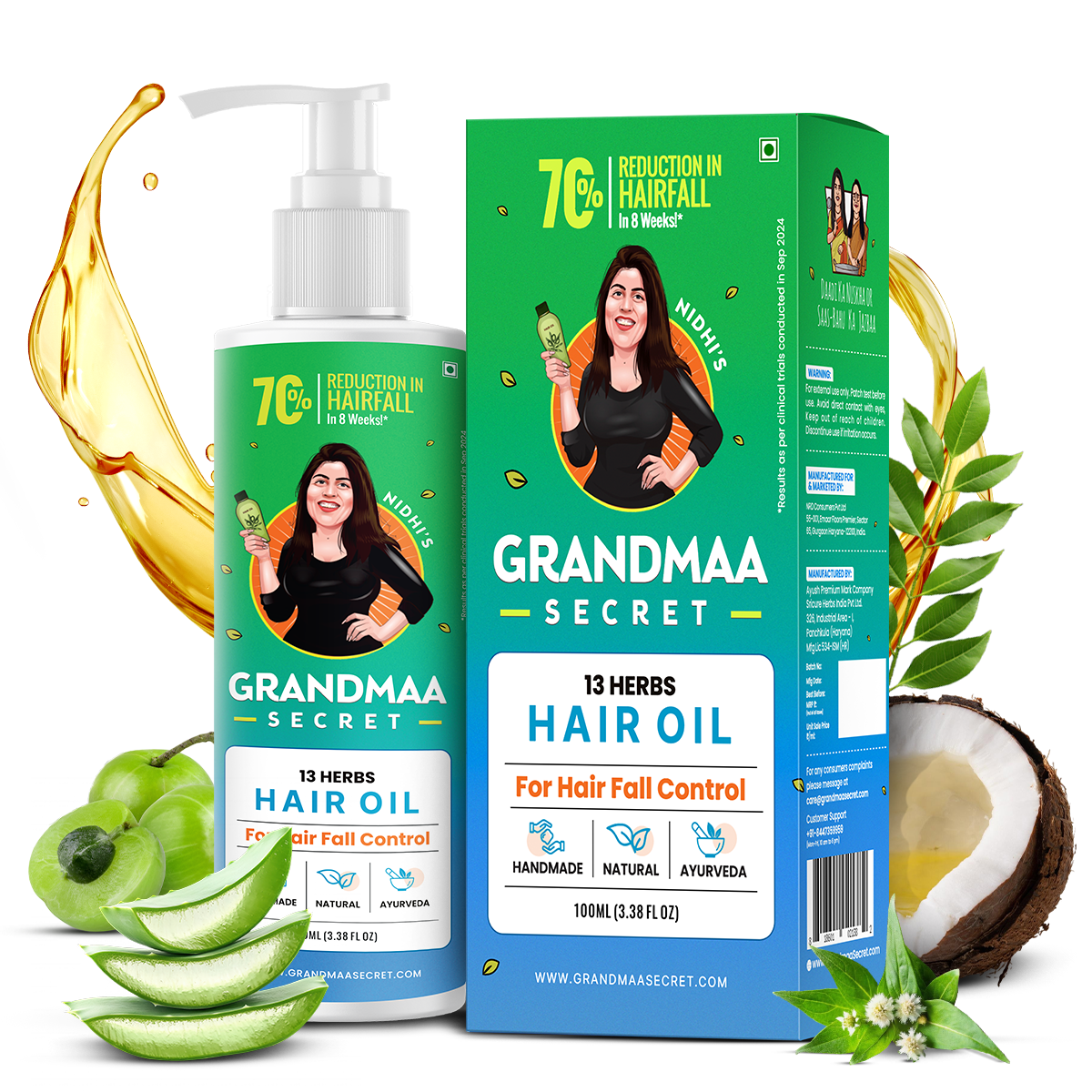 13 Herbs Hair Oil for Hair Growth and Hair Fall Control - 100mL - grandmaasecret.com