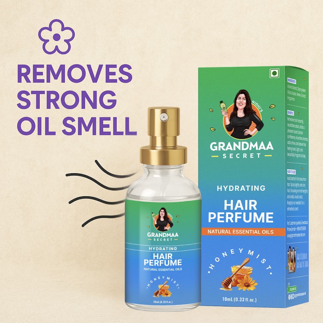 Hair Perfume – Honey Mist | Hydrating Hair Mist with Natural Essential Oils | Long-Lasting Fragrance for Oiled Hair & Dry Hair ( 10ml ) - grandmaasecret.com