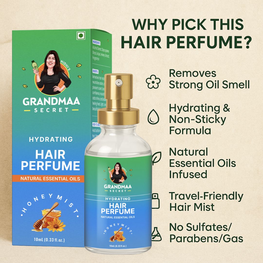 Hair Perfume – Honey Mist | Hydrating Hair Mist with Natural Essential Oils | Long-Lasting Fragrance for Oiled Hair & Dry Hair ( 10ml ) - grandmaasecret.com