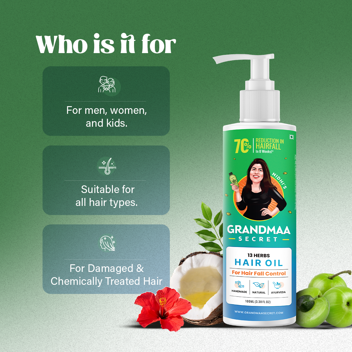 13 Herbs Hair Oil for Hair Growth and Hair Fall Control - 100mL - grandmaasecret.com