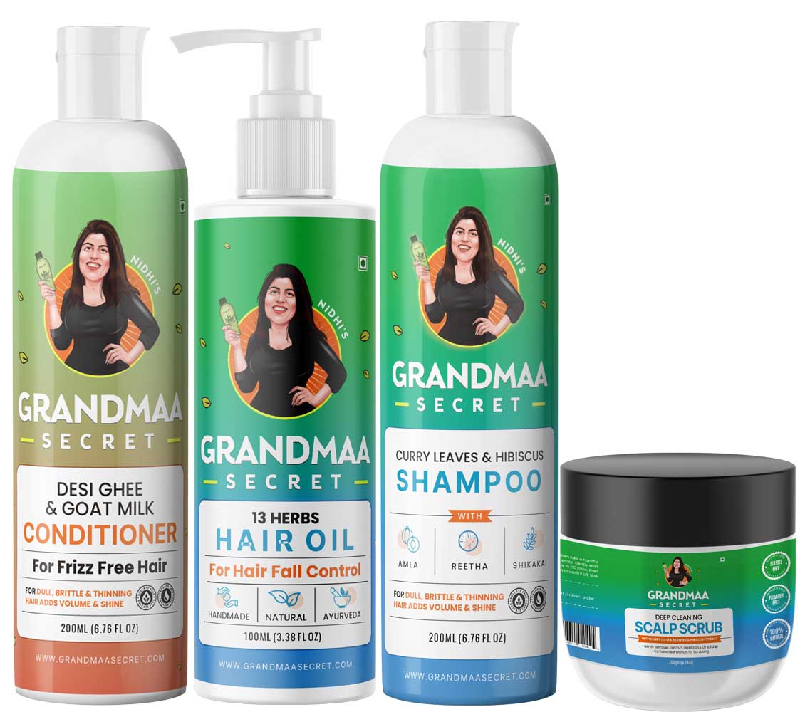 Hair Care Combo with Hair Oil, Shampoo, Conditioner and Scalp Scrub - grandmaasecret.com