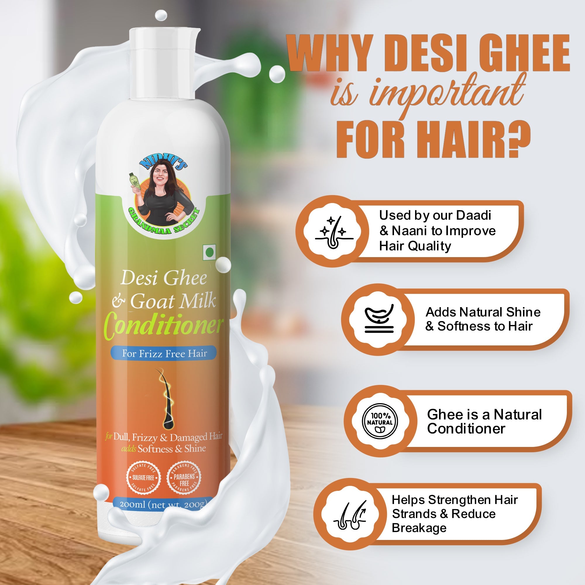 Desi Ghee & Goat Milk Conditioner for Dry & Damaged Hair - 200ML - grandmaasecret.com