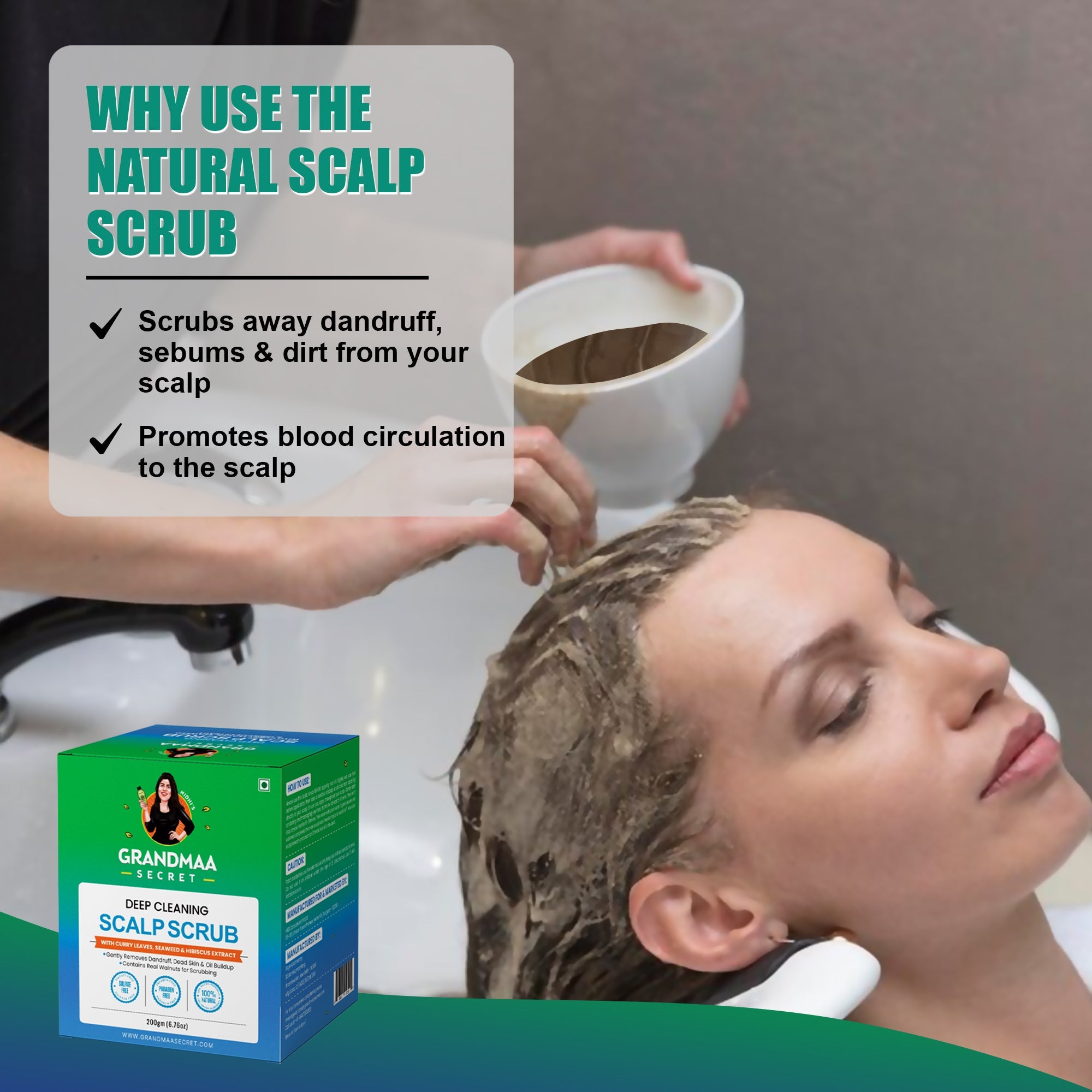 Scalp Scrub with Curry Leaves & Seaweed - Removes Dandruff, Dead Skin & Oil Buildup - 200g - grandmaasecret.com