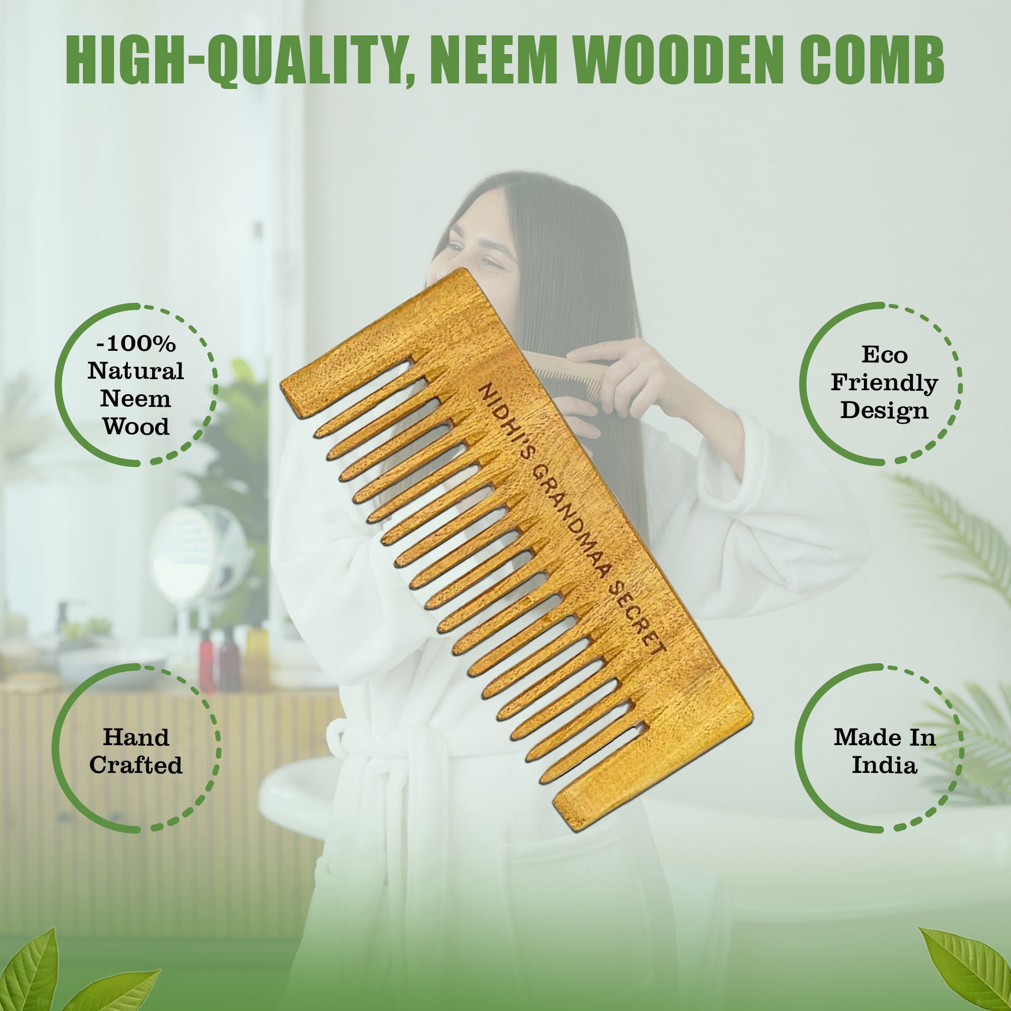 Kacchi Neem Comb - Wooden Comb for Men & Women - 1pc - grandmaasecret.com