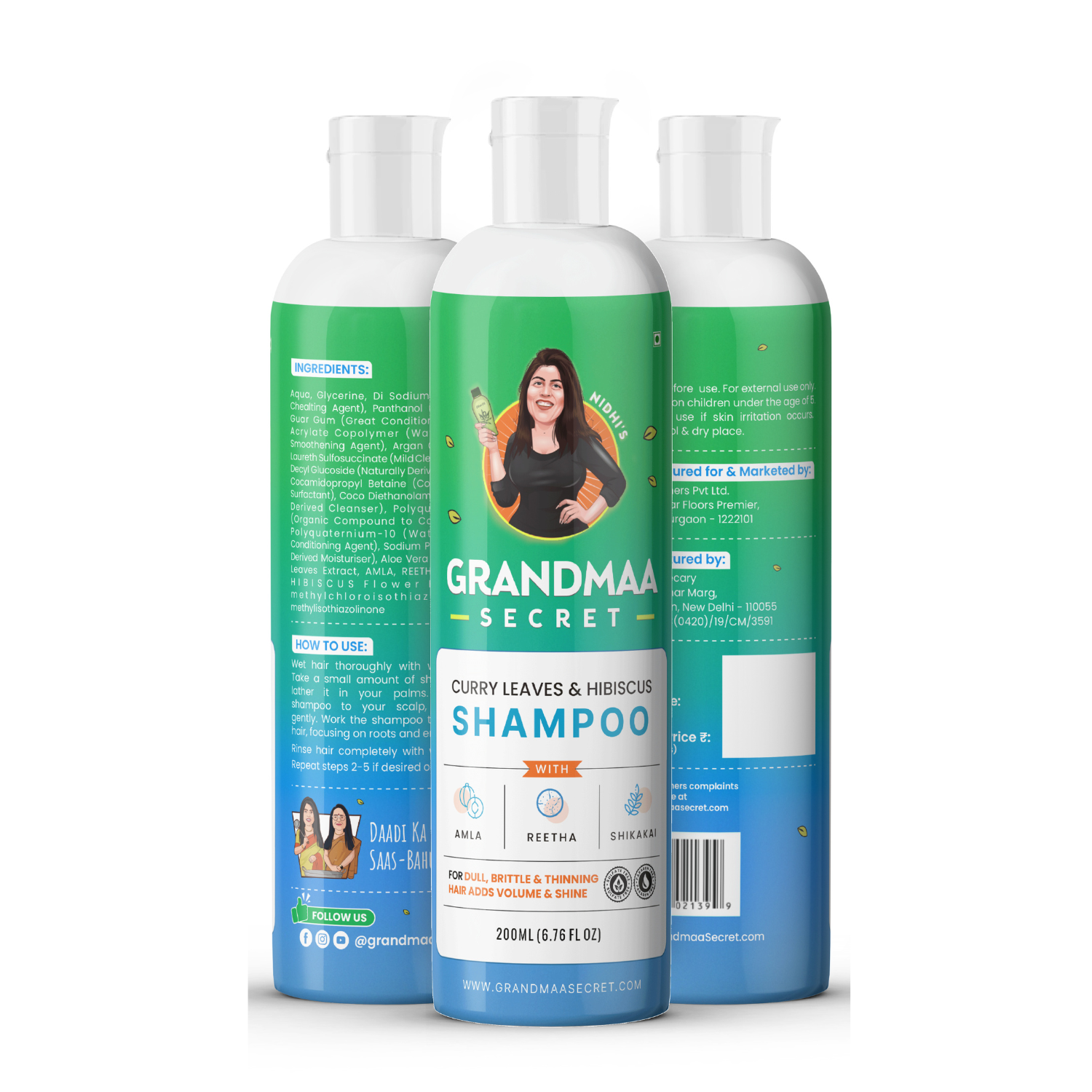 Curry Leaf and Hibiscus Shampoo for Hair Fall Control - 200mL - grandmaasecret.com